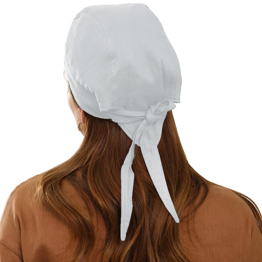 6240 Pure Linen Bandana Skull Cap Head Wrap Summer Beanie Hats White